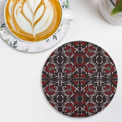 Floral Folk Damask Pattern Fantasy Flowers Floral Geometric Fantasy Uv Print Round Tile Coaster