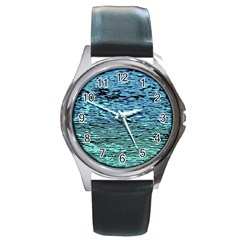 Blue Waves Flow Series 3 Round Metal Watch by DimitriosArt