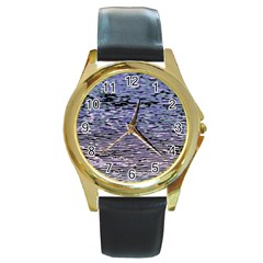 Silver Waves Flow Series 2 Round Gold Metal Watch by DimitriosArt