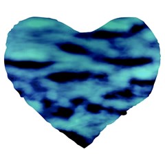 Blue Waves Flow Series 4 Large 19  Premium Flano Heart Shape Cushions by DimitriosArt