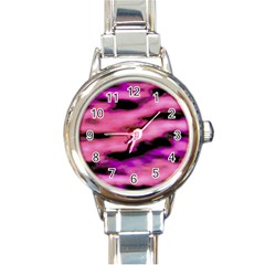 Pink  Waves Flow Series 2 Round Italian Charm Watch by DimitriosArt