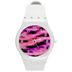 Pink  Waves Flow Series 2 Round Plastic Sport Watch (m) by DimitriosArt