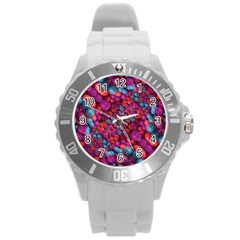 Colorful Spheres Motif Print Design Pattern Round Plastic Sport Watch (L)