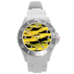 Yellow Waves Flow Series 1 Round Plastic Sport Watch (l) by DimitriosArt