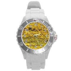 Yellow Waves Flow Series 2 Round Plastic Sport Watch (l) by DimitriosArt