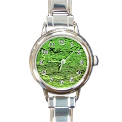 Green Waves Flow Series 2 Round Italian Charm Watch by DimitriosArt