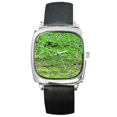 Green Waves Flow Series 2 Square Metal Watch by DimitriosArt