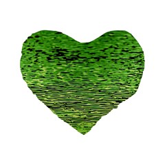 Green Waves Flow Series 2 Standard 16  Premium Flano Heart Shape Cushions by DimitriosArt