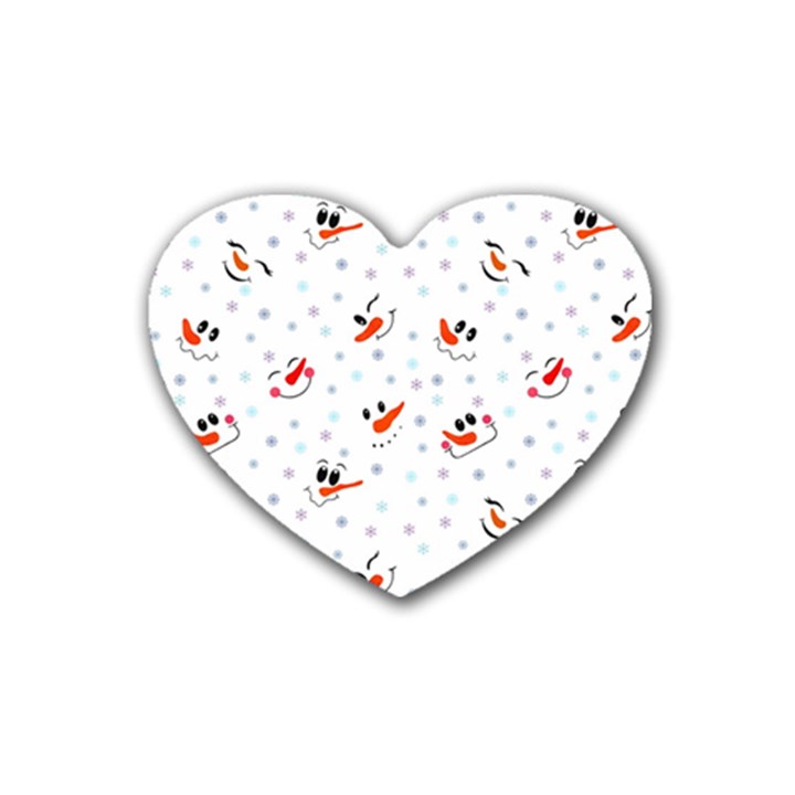 Cute Faces Of Snowmen Rubber Heart Coaster (4 pack)