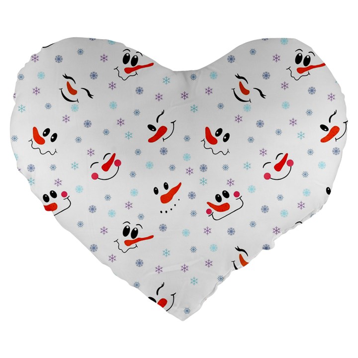 Cute Faces Of Snowmen Large 19  Premium Heart Shape Cushions