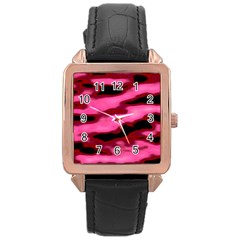 Pink  Waves Flow Series 3 Rose Gold Leather Watch  by DimitriosArt