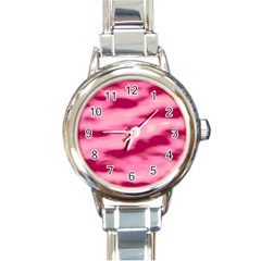 Pink  Waves Flow Series 4 Round Italian Charm Watch by DimitriosArt