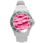 Pink  Waves Flow Series 4 Round Plastic Sport Watch (L) Front