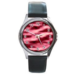 Pink  Waves Flow Series 5 Round Metal Watch by DimitriosArt