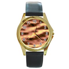 Gold Waves Flow Series 2 Round Gold Metal Watch by DimitriosArt