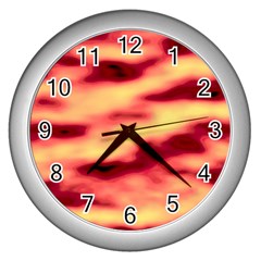 Red Waves Flow Series 3 Wall Clock (silver) by DimitriosArt