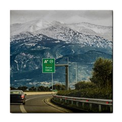 Landscape Highway Scene, Patras, Greece Tile Coaster by dflcprintsclothing