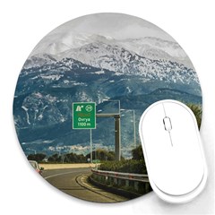 Landscape Highway Scene, Patras, Greece Round Mousepads by dflcprintsclothing