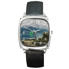 Landscape Highway Scene, Patras, Greece Square Metal Watch by dflcprintsclothing