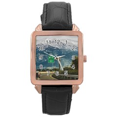 Landscape Highway Scene, Patras, Greece Rose Gold Leather Watch  by dflcprintsclothing