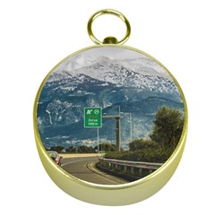 Landscape Highway Scene, Patras, Greece Gold Compasses by dflcprintsclothing