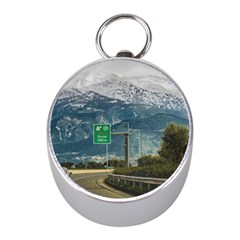 Landscape Highway Scene, Patras, Greece Mini Silver Compasses by dflcprintsclothing