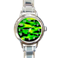 Green Waves Flow Series 3 Round Italian Charm Watch by DimitriosArt