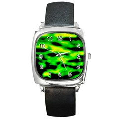 Green Waves Flow Series 3 Square Metal Watch by DimitriosArt