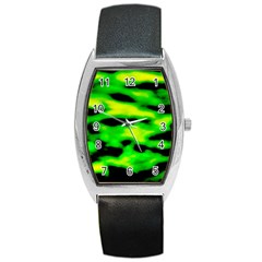 Green Waves Flow Series 3 Barrel Style Metal Watch by DimitriosArt