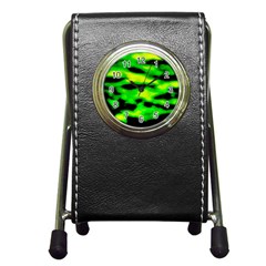 Green Waves Flow Series 3 Pen Holder Desk Clock by DimitriosArt