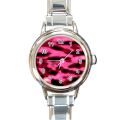 Pink  Waves Flow Series 9 Round Italian Charm Watch by DimitriosArt