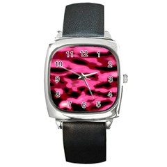 Pink  Waves Flow Series 9 Square Metal Watch by DimitriosArt