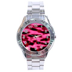 Pink  Waves Flow Series 9 Stainless Steel Analogue Watch by DimitriosArt