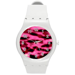 Pink  Waves Flow Series 9 Round Plastic Sport Watch (m) by DimitriosArt