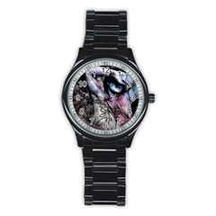 Watercolor Girl Stainless Steel Round Watch by MRNStudios