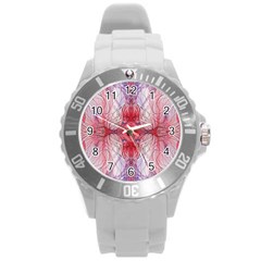 Red Repeats Round Plastic Sport Watch (l) by kaleidomarblingart