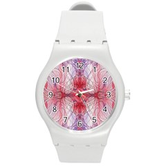 Red Repeats Round Plastic Sport Watch (m) by kaleidomarblingart