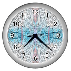 Blue Repeats I Wall Clock (silver) by kaleidomarblingart