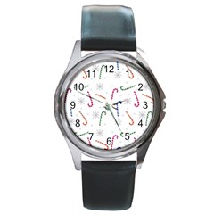 Christmas Candy Canes Round Metal Watch by SychEva