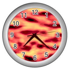 Red Waves Flow Series 4 Wall Clock (Silver)