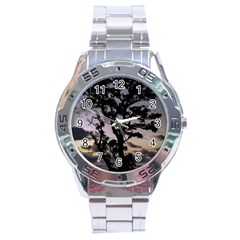 Sunset Coastal Park Landscape, Montevideo Uruguay Stainless Steel Analogue Watch by dflcprintsclothing