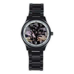 Sunset Coastal Park Landscape, Montevideo Uruguay Stainless Steel Round Watch by dflcprintsclothing