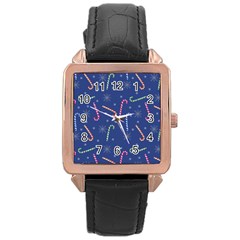 Christmas Candy Canes Rose Gold Leather Watch  by SychEva