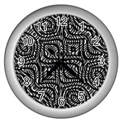 Black And White Abstract Tribal Print Wall Clock (silver) by dflcprintsclothing