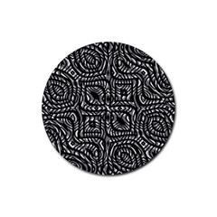 Black And White Abstract Tribal Print Rubber Coaster (round) by dflcprintsclothing