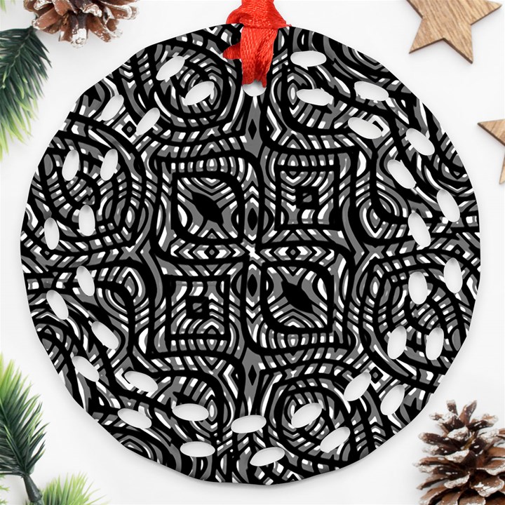 Black And White Abstract Tribal Print Round Filigree Ornament (Two Sides)