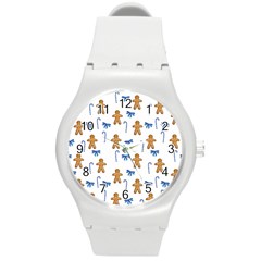 Gingerbread Man And Candy Round Plastic Sport Watch (m) by SychEva