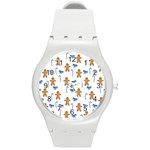 Gingerbread Man And Candy Round Plastic Sport Watch (M) Front