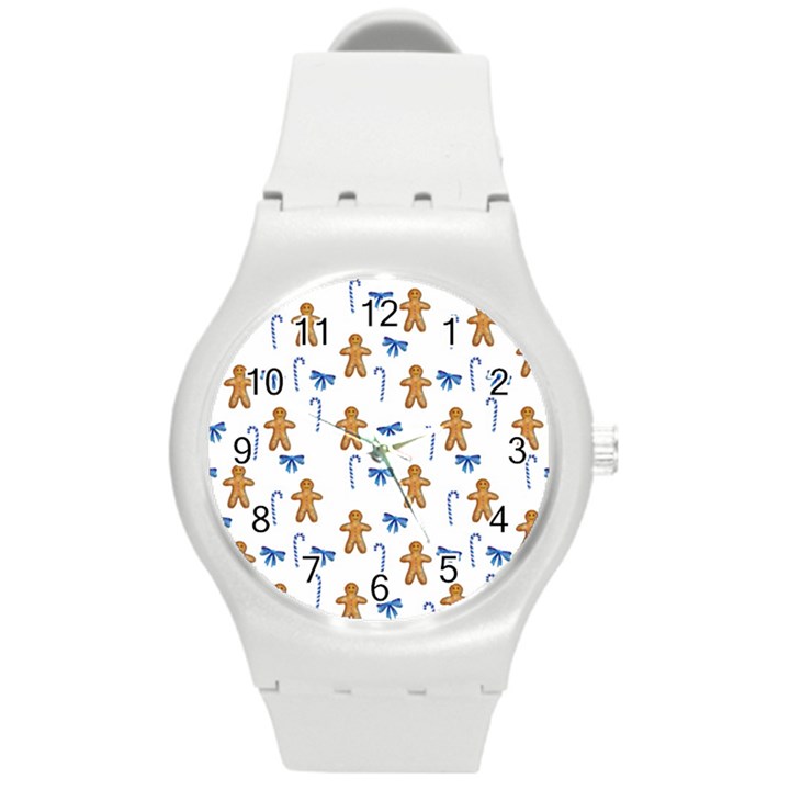 Gingerbread Man And Candy Round Plastic Sport Watch (M)