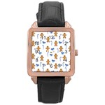 Gingerbread Man And Candy Rose Gold Leather Watch  Front